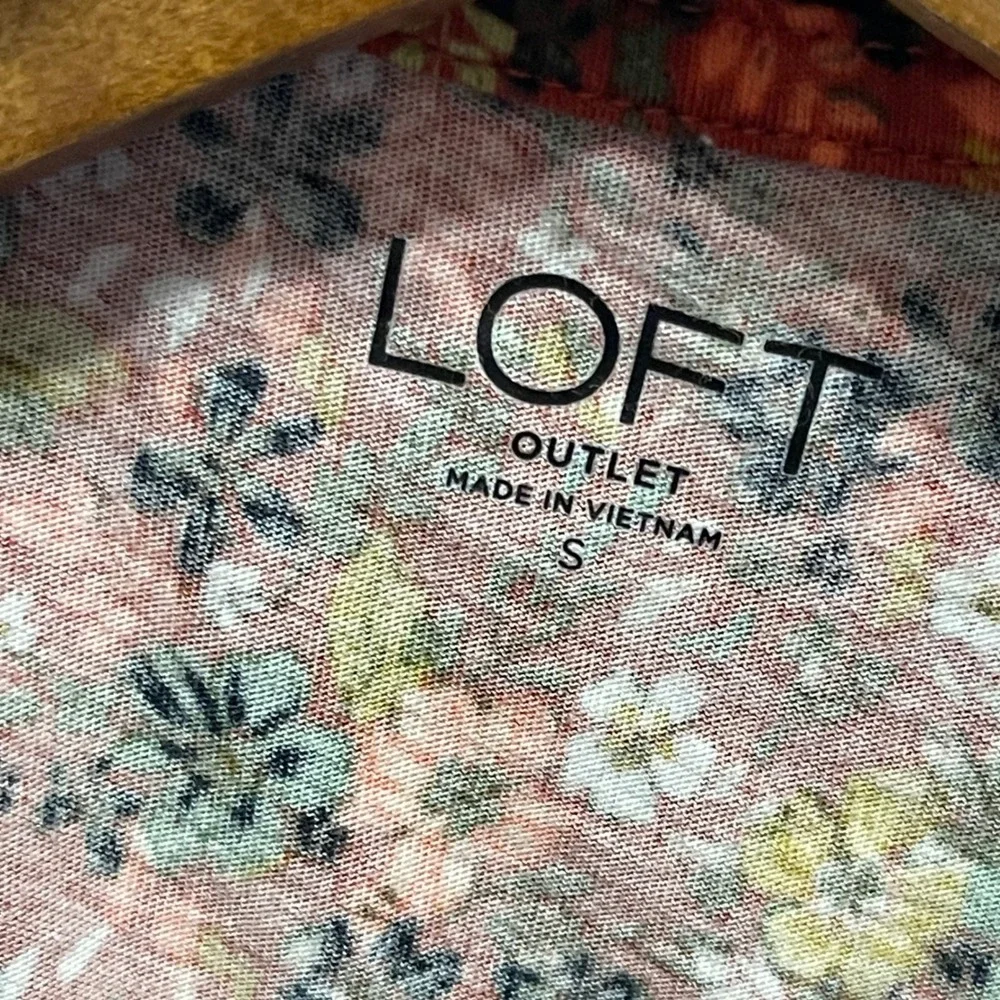 LOFT Women Top S Red Floral Puff Sleeve Ruched Cotton Knit 569071 SP21